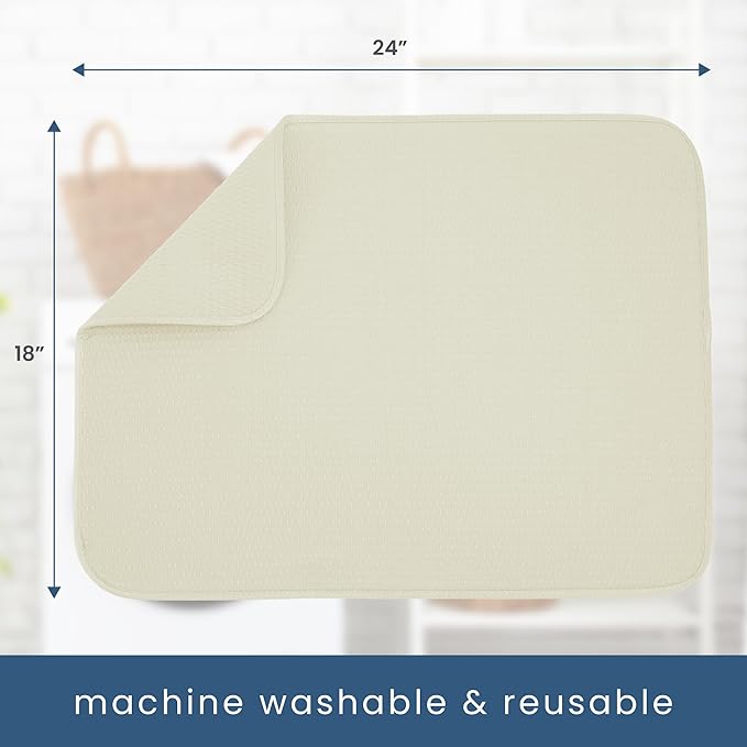 S&T INC. Dish Drying Mat XL, 18” x 24”, Absorbent Microfiber Kitchen Counter Mat, Drying Pad for Dishes, Utensils, Pots and Pans, Extra Large, Diamond Texture, Cream