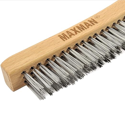 MAXMAN Wire Brush, Heavy Duty Stainless Steel Wire Brushes for Cleaning Rust, Grill Brush, Steel Brush for Paint Removal, Welding, Stiff Bristle Metal Brush with 14" Beech Long Handle, Large, 2Pcs