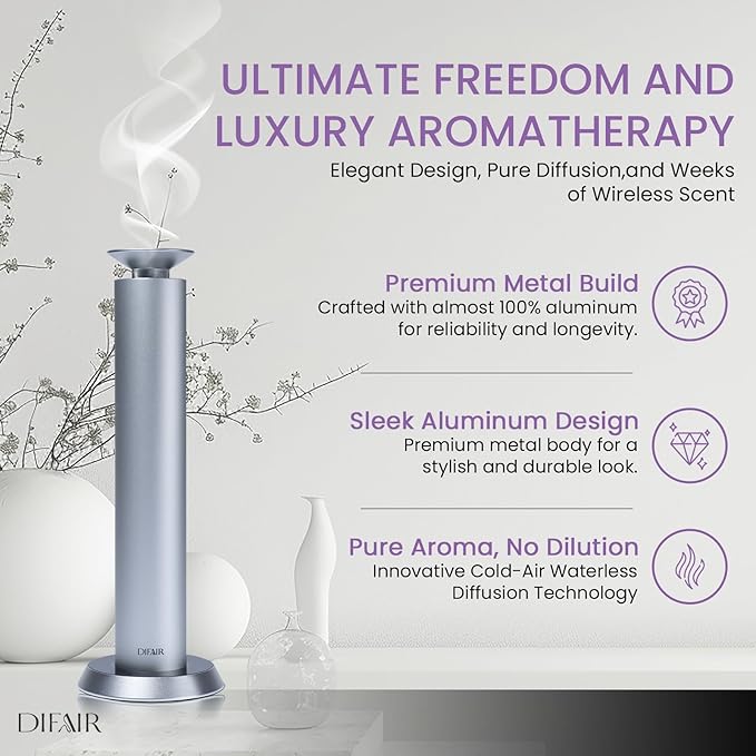 MiniPro Cordless Aroma Diffuser - 10,000mAh, Waterless Cold Air Scent Machine for Home, Hotel, Spa, 1000 Sq Ft Coverage, Silver Aluminum