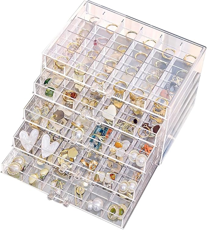 SPAKOWN Earring Organizer, Acrylic Jewelry Holder Organizer with 5 Drawers Stackable Earring Storage Case Jewelry Boxes for Women (Clear)
