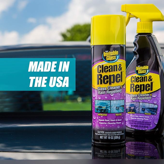 Invisible Glass 91184-6PK Clean & Repel – Aerosol Glass Cleaner and Rain Repellent, Cleans Exterior Windshields, Repels Rain, Sleet, Snow, Improves Wet Weather Driving Visibility – 19 oz (Pack of 6)
