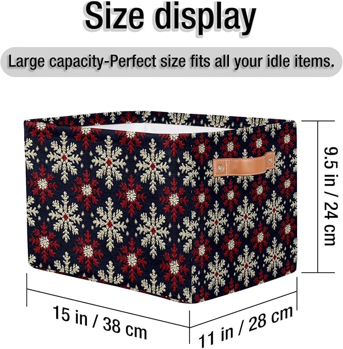 Christmas Snowflakes Storage Baskets Foldable Cube Storage Box Bin,Waterproof Open Shelves Basket Clothing Organizer Toy Basket for Bedroom Home Decor