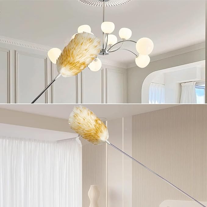 Leories Lambswool Feather Duster with Extension Pole up to 85inch,Extendable Feather Duster Used for Cleaning High Ceiling Fan, High Ceilings,Furniture,Hard to Reach Areas