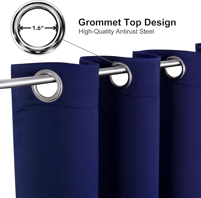 ChrisDowa Blackout Curtains 48 inches Long for Bedroom - Grommet Thermal Insulated Room Darkening Curtains for Living Room (1 Panel, Navy Blue, 42 x 48 Inch)