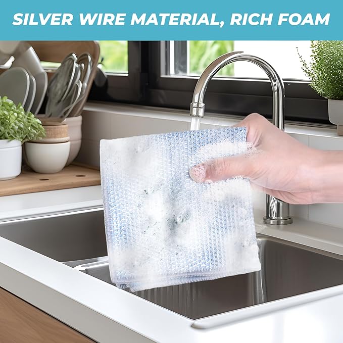 Wangjinpeng 10PCS Non-Scratch Multipurpose Steel Wire Dishcloths - Reusable Quick-Dry Odor-Free Scrub Cloths for Dishes, Kitchen Cleaning Cloths for Cookware, Sinks, Stove Tops(9.84X9.84)