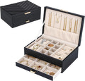 HofferRuffer Jewelry Box with Drawer for Women‌ Girls, Faux Leather Storage Jewelry Organizer Jewelry Case with Two Layers Display for Earrings Rings Necklaces (Black)