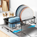 iSPECLE Small Sink Dish Drying Rack, Expandable Narrow Rust Resistant Dish Drainer for RV Apartment Kitchen, Dish Rack with Tightening Knob, Arms with Non Slip Rubber, 8.3" W x 16.6"-24" L, Black