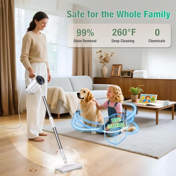 11-in-1 Steam Mop - Detachable Handheld Steam Cleaner with 380mL Tank, 260℉ Floor Steamer for Hardwood, Tile, Grout, Windows, Bath & Kitchen - 3-Level Steam Control, Multi-Purpose Floor Steam Cleaner