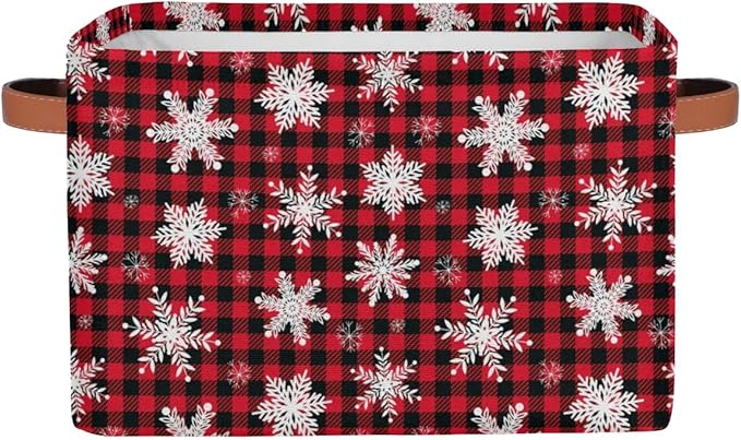 Christmas Snowflakes Grid Cube Storage Baskets,Foldable Storage Box Bin,Waterproof Open Shelves Basket Clothing Organizer Toy Basket Gifts Empty for Bedroom Home Decor