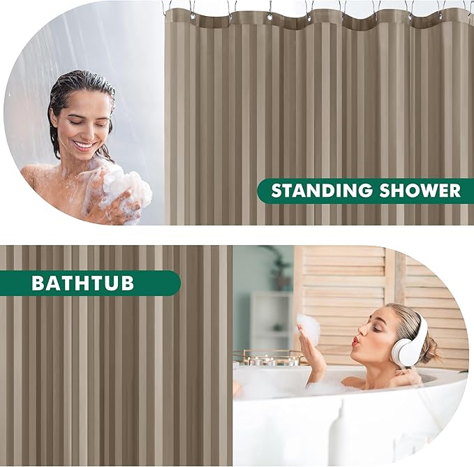 Biscaynebay Fabric Shower Curtain or Liner 72" by 72", Taupe Water Repellent Damask Stripes Bathroom Curtains Machine Washable