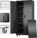 Garage Storage Cabinet with Wheels and Pegboard, 71" H x 32" W x 16" D Lockable Metal Storage Cabinet with 5 Adjustable Shelves and 2 Doors for Garage Home, Assembly Required, Black