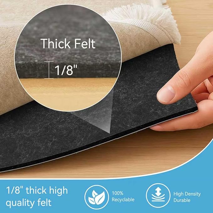 Warmstar 2x6 FT Non Slip Rug Pad,100% Waterproof Felt Rug Pad for Hardwood Floors,1/8” Thick Soft Carpet Pad with Natural Rubber Backing, Secure Grip & Floor Protection