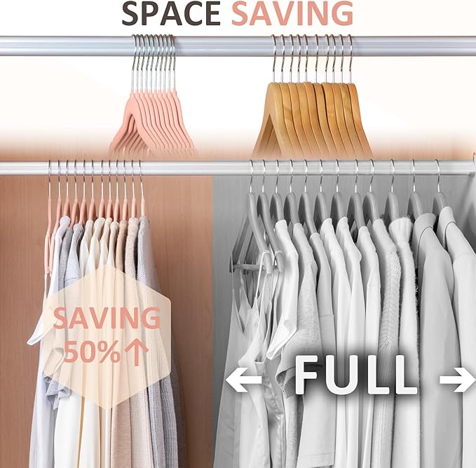 ELONG HOME Velvet Hangers - 50 Pack, Peach Pink Slim Felt Hangers with 360 Swivel Hook, Non-Slip Heavy Duty for Coats & Dress Clothes