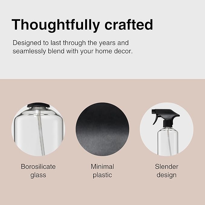 Public Goods Empty Glass Spray Bottle for Bathroom Cleaner | Refillable Spray Bottle for Cleaning | Made with Clear Borosilicate Glass for Toilets, Tile, Showers, Sinks | BPA Free | 24 Oz