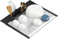 KEGFRES Roll Up Dish Drying Rack Over Sink, 17.5" x 15.2" Foldable SUS304 Stainless Steel Kitchen Dish Drainer, Heat-Resistant Multipurpose Rolling Sink Rack Organizer,Black