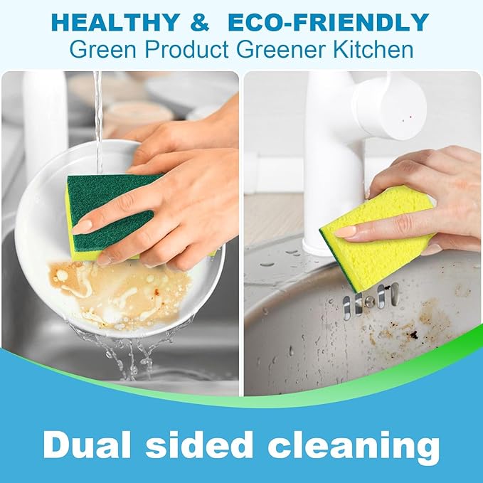 POWOBEST 24 Pack Heavy Duty Scrub Sponges,Multi-Purpose Kitchen Sponge, Efficiently Clean The Surface Stains,Used for Clean Kitchen Pots,Bowls,Bathrooms,Tiles,Wall Good Helper for Home Cleaning