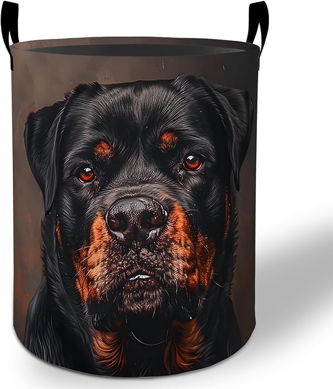 Rottweiler Laundry Basket Hamper 19.7"x15.8", Dog Foldable Waterproof Oxford Clothes Storage Bucket for Room Bathroom Bedroom Nursery Decor, Toy Organizer Bins Gifts for Kids Boys Girls