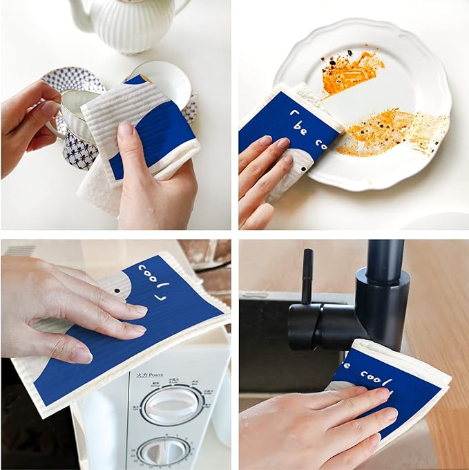 Morigins Swedish Dishcloths for Kitchen 6 Pack Blue Cellulose Sponge Cloths Non Scratch Reusable Paper Towels Biodegradable and Reusable Kitchen Dish Rags (Klein Blue)