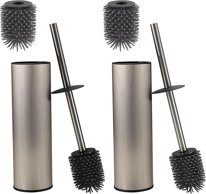 Toilet Brush and Holder,Stainless Steel Toilet Brushes for Bathroom with Holder 2pack Brushed Nickel