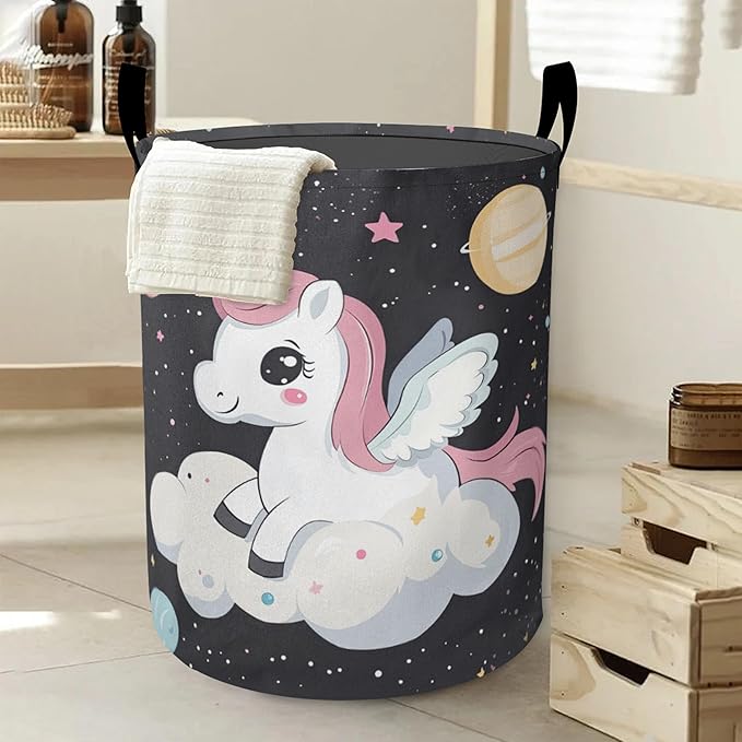 Laundry Basket,Cute Unicorn Large Canvas Fabric Lightweight Storage Hamper Organizer Dirty Clothes Collapsible Waterproof for College Dorms,Bathroom