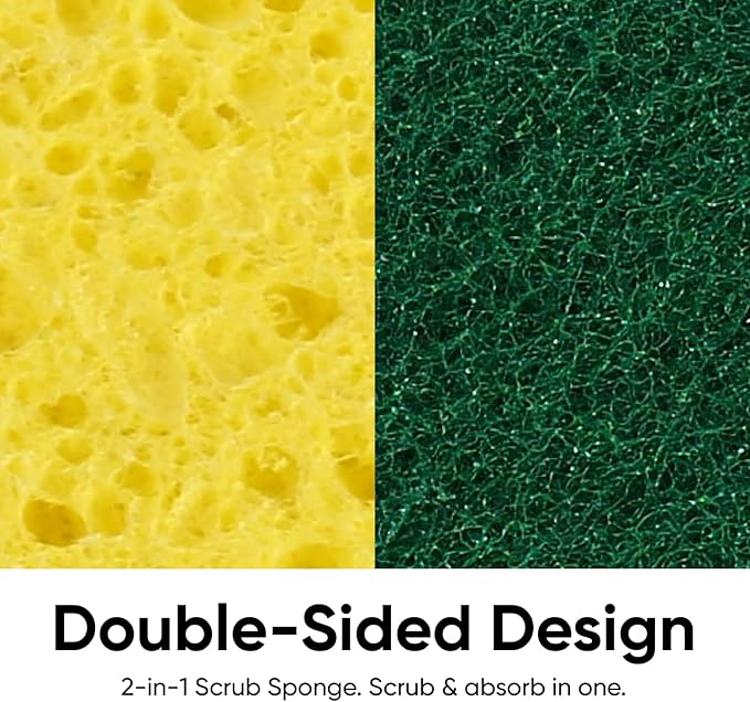 Scrubee Heavy Duty Scrub Sponge with Scouring Pad, Kitchen Dishwashing, Sink, Pot and Frying Pan Cellulose Scrubber Sponge Non Scratch. by Superio… (6" 3 Pack)