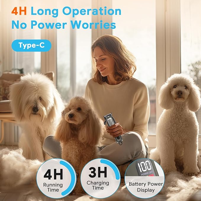 Dog Clippers for Grooming: Dog Grooming Kit Low Noise Electric Quiet Rechargeable Adjustable Clipper Comb Cordless Pet Hair Thick Coats Clippers Trimmers Set Dogs Hair Clippers for Dogs Cats Pets