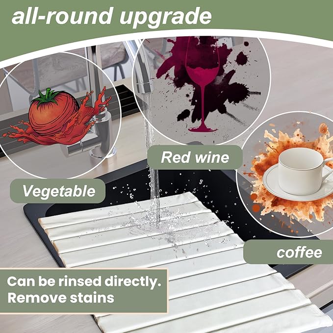 Removable Large Stone Drying Mat for Kitchen & Bathroom - 24x15 Inch | Foldable, Quick-Dry, Naturally Stain-Resistant Pad for Dishes, Cups, Cutting Boards (white, 24.4*15.8)