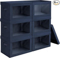 Minimalist 6 Pack Large Fabric Storage Bins with Lids, Navy Blue, 14 Inch. - 6 Count, Ideal for Clothes, Books, CD, Bedroom, Living Room