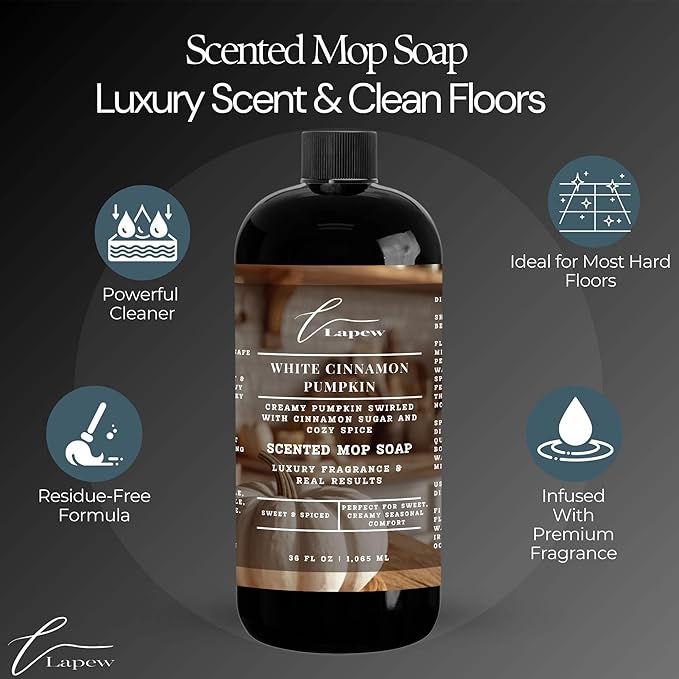 Lapew White Cinnamon Pumpkin Scented Mop Soap Concentrate 36 oz | Premium Fragranced Floor Cleaner | Streak-Free | Hard Floor Cleaning Solution | Eco Friendly | Made in USA (White Pumpkin)