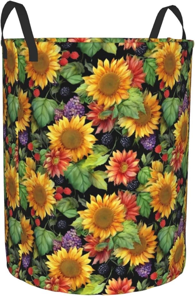 Sunflowers Laundry Basket Storage Bin Foldable Laundry Hamper Clothes Storage Bucket Organizer 19.6x15.7 Inch For Laundry Room/Bedroom/Bathroom