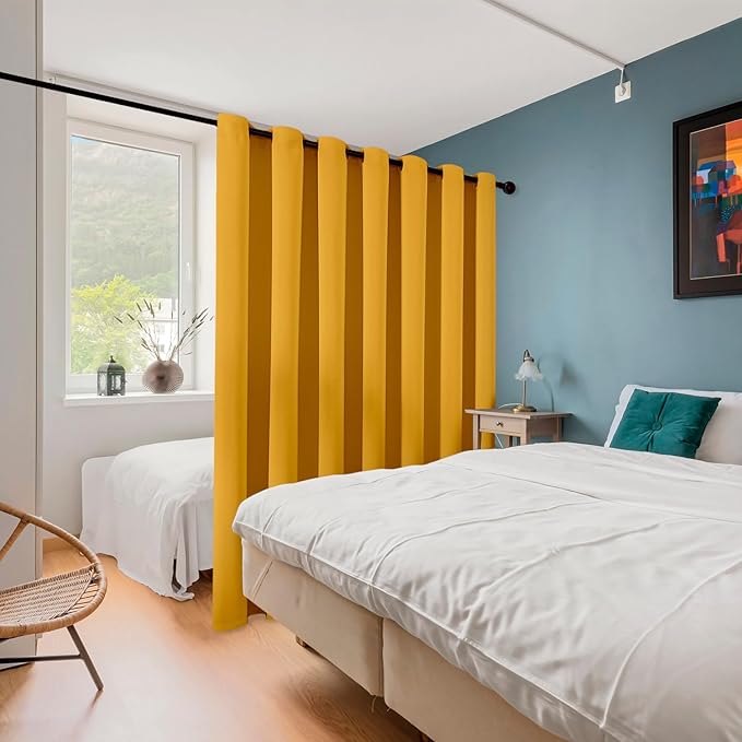 ChrisDowa Room Divider Curtain 84 Inches Long, Wide Blackout Sliding Door Curtain for Bedroom, Room Darkening Privacy Window Curtain for Patio Door (1 Panel Set, Mustard Yellow, 100 x 84 Inch)