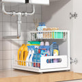 MERATIA Under Sink Organizer, 2 Tier Pull Out Cabinet Organizer,Slide out Metal Cabinet Organizers Multi-Purpose Drawer Shelf for Kitchen Bathroom Pantry Cabinet Closet Organization Rack,White 1 Pack