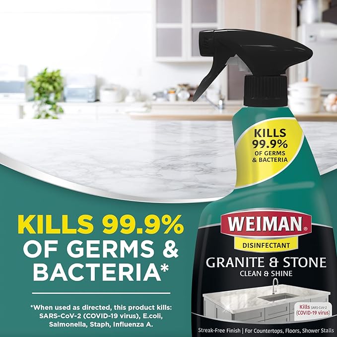Weiman Disinfecting Granite & Stone Daily Cleaner and Sealer Kit - For Granite, Marble, Quartz, Quartzite, Slate - 24 oz Daily Kitchen Countertop Cleaner, 24 oz Granite & Stone Sealer