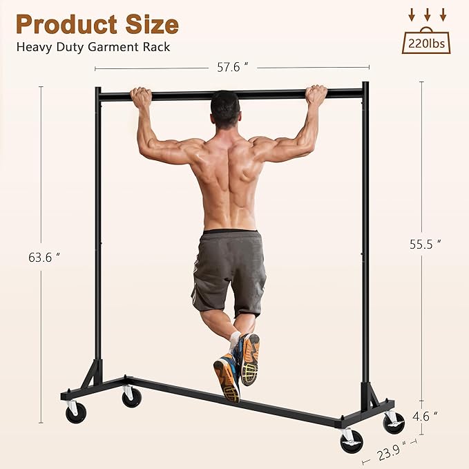 Hoctieon Z Rack Set of 2, Rolling Clothing Racks with Z-Base, Heavy Duty Garment Racks Set of 2, Clothes Rack on Wheels with Brakes, Clothes Organizer Rack Set of 2, Black