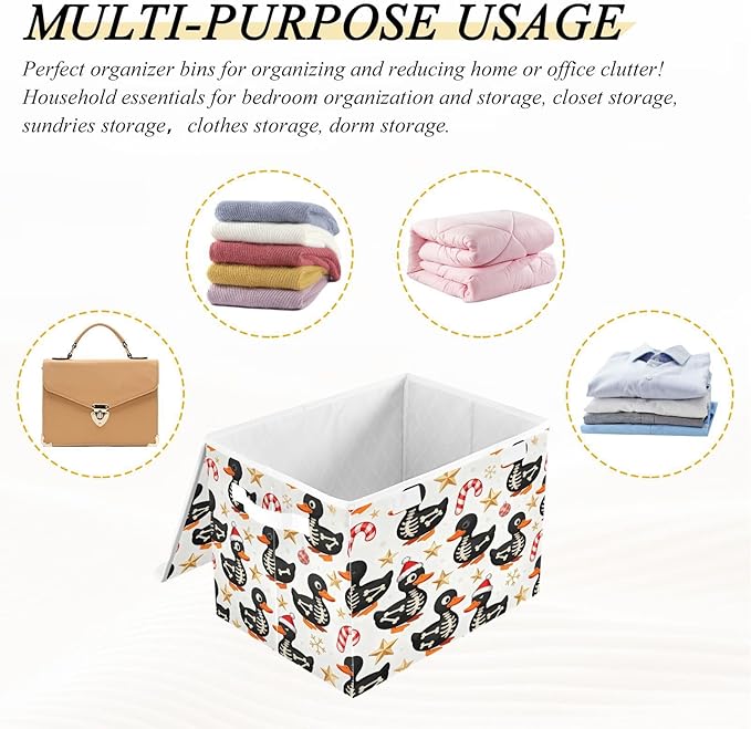 Christmas Skeleton Ducks Storage Bins with Lids Foldable Storage Basket with Handles Collapsible Large Fabric Organizer Containers for Clothes Shelves Closet Office Home