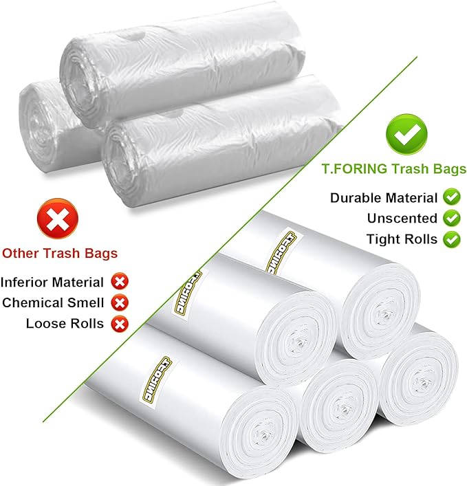 T.FORING 120 Count 8 Gallon Trash Bags Unscented - Thick Clear Medium Garbage bags, 30 Liter Strong Plastic Wastebasket Can Liners for Kitchen Home Bathroom Office