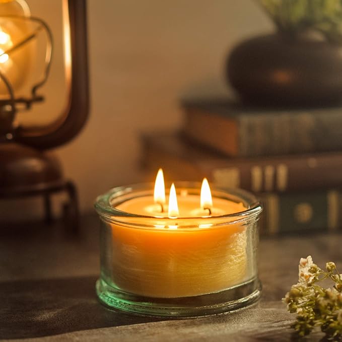 Bluecorn Beeswax 3-Wick Candle, 100% Pure Bees Wax, Eucalyptus & Orange Essential Oils Candle Wax, Soy Free, Clean Burning, Long Lasting, Gifts for Women & Men, Christmas Gifts, American Made, 10 Oz