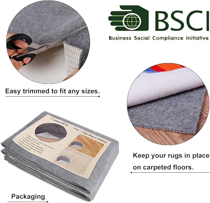 Non Slip Rug Pad Grippers - 2x4 Ft, 1/8" Thick, (Felt + Rubber) Double Layers Area Carpet Mat Tap, Provides Protection and Cushioning for Hardwood or Tile Floors