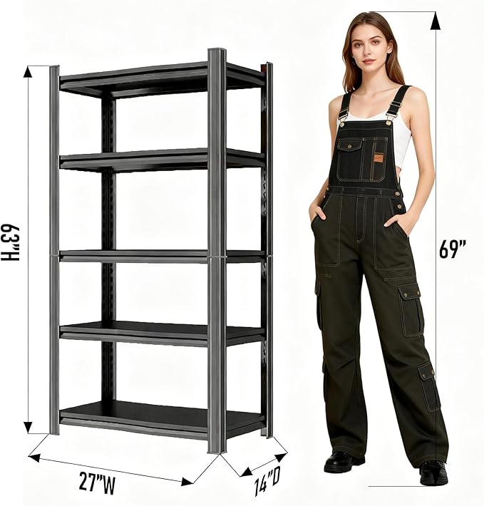 Notmise Metal Garage Shelving Unit, Heavy Duty 5-Tier Adjustable Storage Rack, Steel Shelving,2000 lbs Capacity, Industrial Shelves for Heavy Tools and Equipment (5-Tier 63" H x 27" W x 14" D)