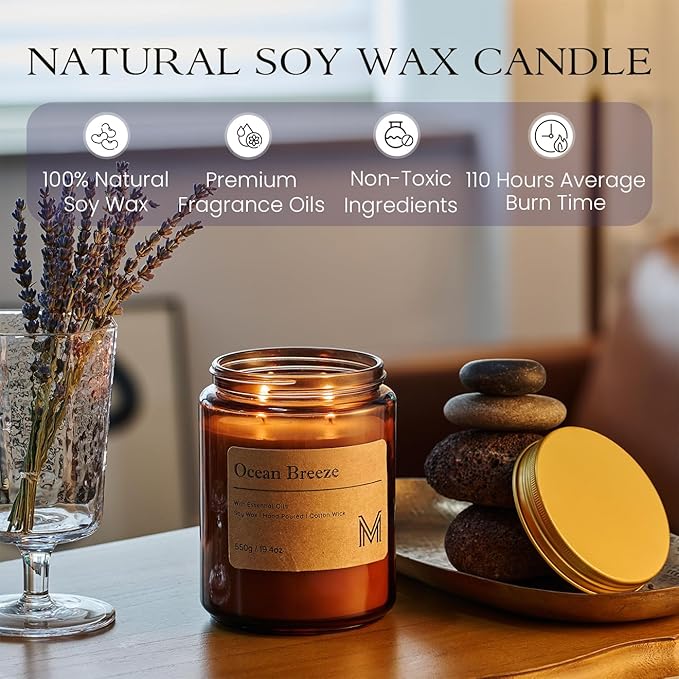 M&SENSE Oceanic Breeze Scented Christmas Candle Gift | 19.4oz, 115-Hour Burn | Natural Organic Soy Wax | Long-Lasting for Stress Relief and Gifting | for Christmas, Thanksgiving, Holiday
