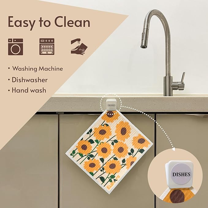 Eulnars Swedish Dishcloths for Kitchen, 8 Pack Flower Reusable Paper Towels Washable, Non-Scratch Swedish Kitchen Towels, Super Absorbent Cellulose Dish Cloths, Eco Friendly Gifts