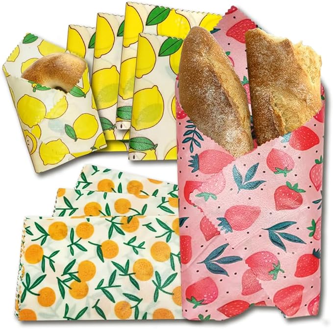 EcoHMVerve Beeswax Reusable Food Wraps for Bread & Sandwiches – Organic Cotton, Beeswax & Pine Resin Reusable Food Wrap with Multi-function brush– Eco-Friendly Kitchen Storage