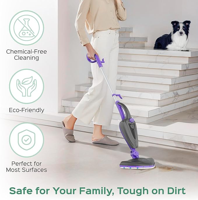 Turonic ST3 10-in-1 Steam Mop - 1500W Floor Steamer with Detachable Handle, 110°C Steam, 25-Min Runtime, Handheld Cleaner for Tile, Grout, Hardwood, Carpet, Upholstery, Chemical-Free Cleaning