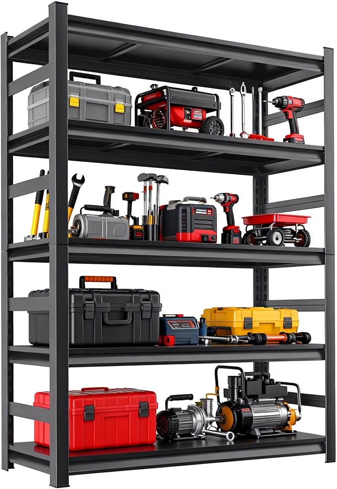Notmise Metal Shelving, Garage Shelves Series, Heavy Duty Storage Shelf, Large Industrial Steel Racks for Garage, Basement and Factories, Multifunctional Utility Shelving Unit