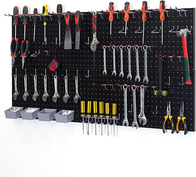 Pegboard Smith 48x24 inch Black Metal Pegboard Kit for Wall Organization with Hooks, Garage Storage Bins, and Utility Tool Board, Efficient Tool Organizer Peg Board