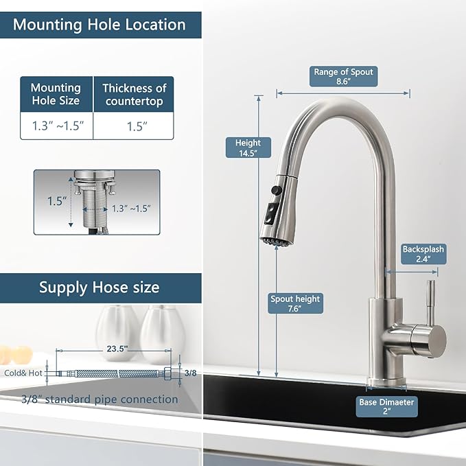 GIMILI Kitchen Faucet with Pull Down Sprayer Single Hole Kitchen Sink Faucet Suitable for Farmhouses RV Laundry Room Outdoor and Campers Brushed Nickel