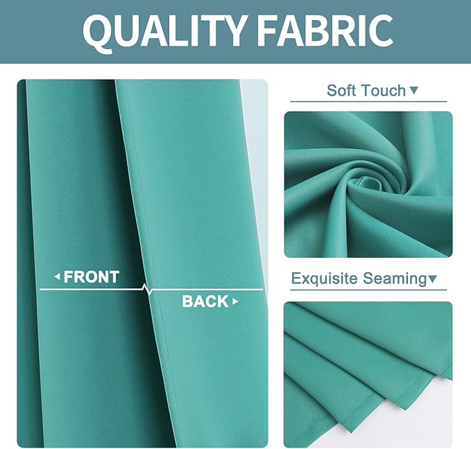 ChrisDowa Blackout Curtains 108 Inches Long for Living Room, Grommet Thermal Insulated Room Darkening Curtains for Bedroom (1 Panel Set, Teal, 52W x 108L)
