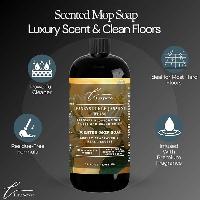 Lapew Honeysuckle Jasmine Bliss Scented Mop Soap Concentrate 36 oz | Premium Fragranced Floor Cleaner | Streak-Free | Hard Floor Cleaning Solution | Eco Friendly | Made in USA
