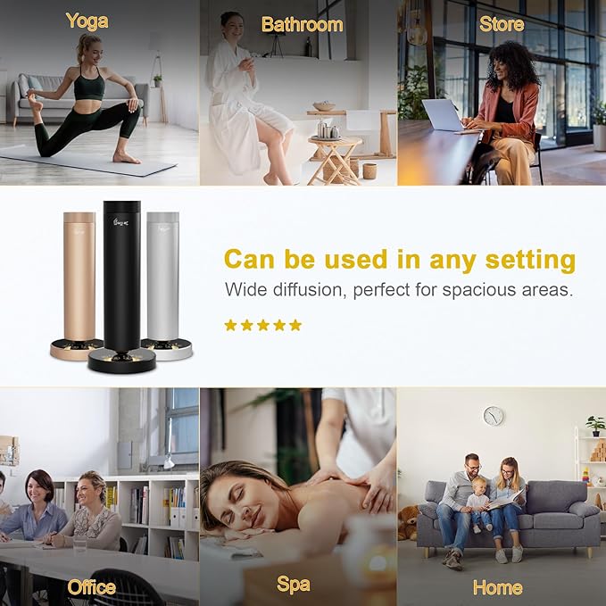 Waterless Diffuser,1500 Sq Ft,Ring Ambient Light,Rechargeable Wireless, Aluminum,Remote Control&Touch Buttons,Adjustable Fragrance Intensity&Timer,Hotel Collection Scent Machine - Silver