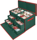 Large Christmas Ornament Storage Box with 6 Drawer Style Trays Fits 54 of 4" Ornament Balls - Side Opening, Christmas Container Perfect for Holiday Decorations, 600D Oxford Fabric Tear-Proof